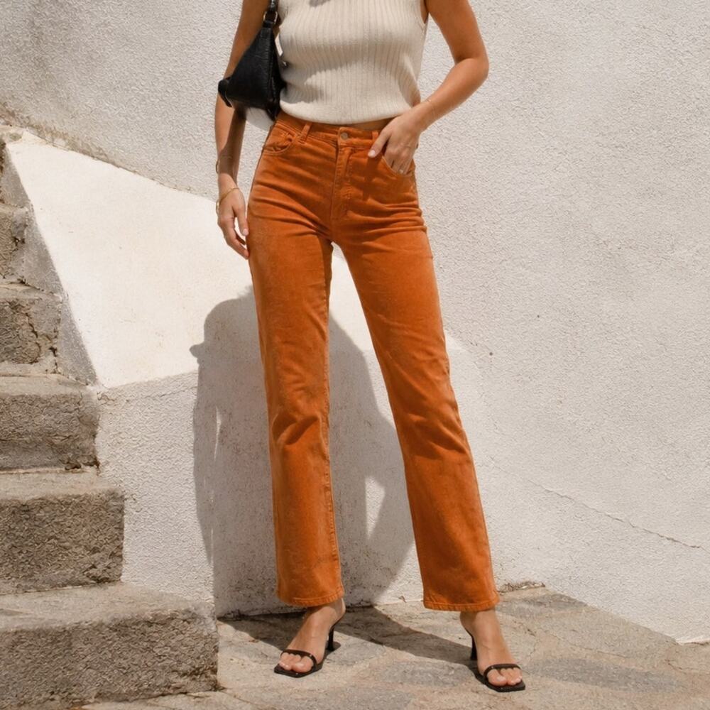Rolla's Original Straight Cord Corduroy Rust High-rise Pants, size 24